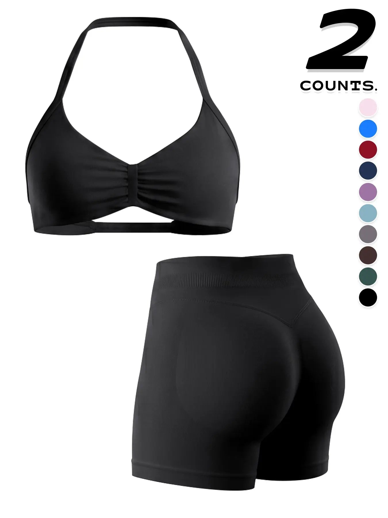 Women'S Sporty 6-Piece Set, Seamless Yoga Outfits, Seamless Comfortable Backless Padded Sports Bra & High-Elastic Yoga Shorts, All-Seasons Activewear