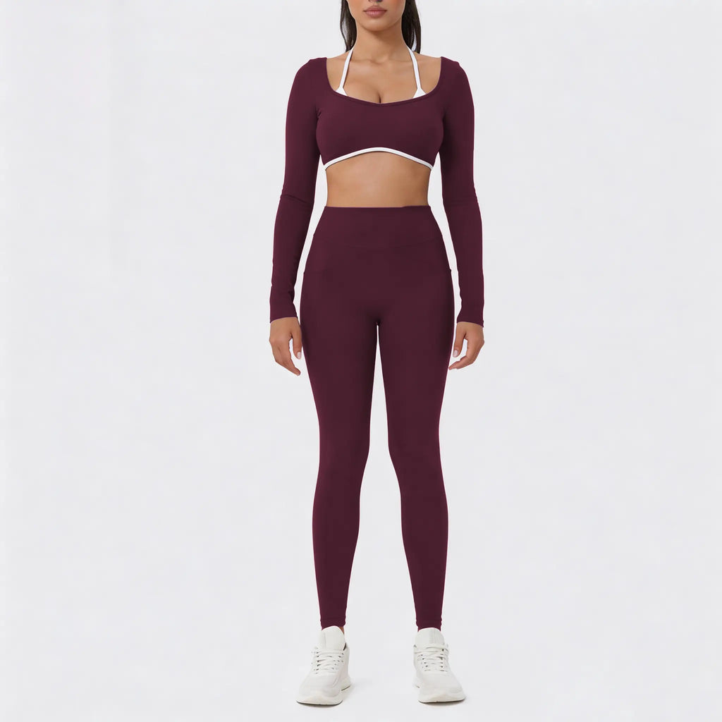 NVWA Women'S Summervibes 2-Piece Seamless Athletic Gym Set - High Waist Leggings, Long Sleeve Crop Top, Halter Bra, Gym Fits, Matching Sets, 2 Piece Sets, Workout Sets for Women, Matching Sets for Women Outdoor Fun,Summerwins