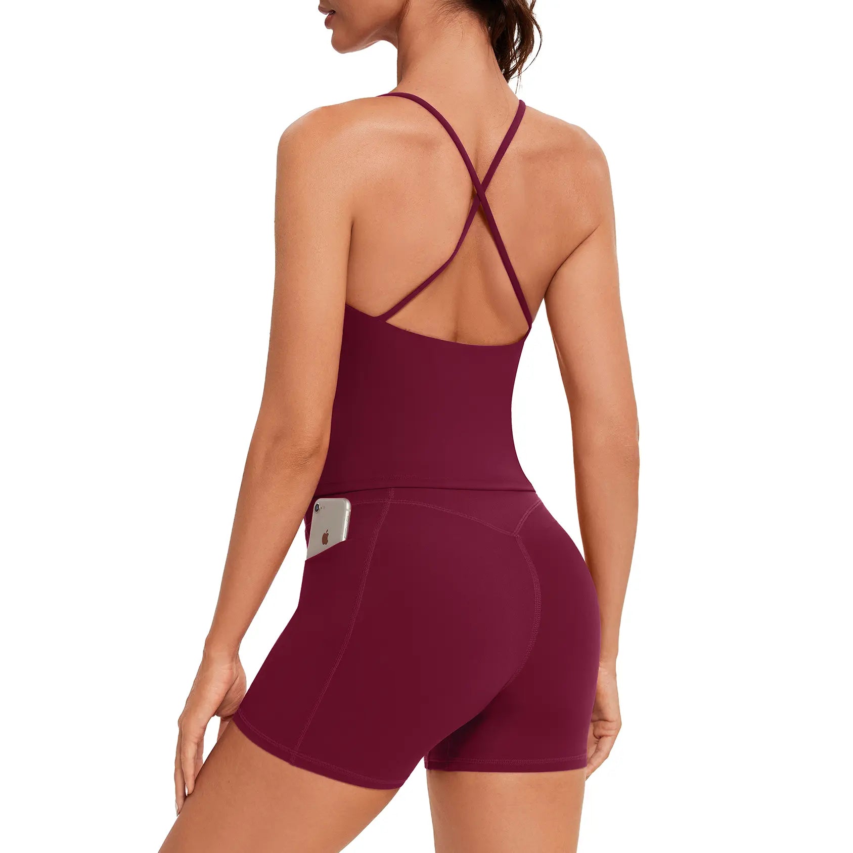 OMKAGI Women'S Cute Spaghetti Strap Tank Tops & Booty Shorts Workout Set with Pockets for Active Women