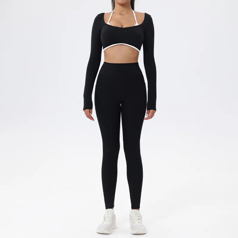 NVWA Women'S Summervibes 2-Piece Seamless Athletic Gym Set - High Waist Leggings, Long Sleeve Crop Top, Halter Bra, Gym Fits, Matching Sets, 2 Piece Sets, Workout Sets for Women, Matching Sets for Women Outdoor Fun,Summerwins
