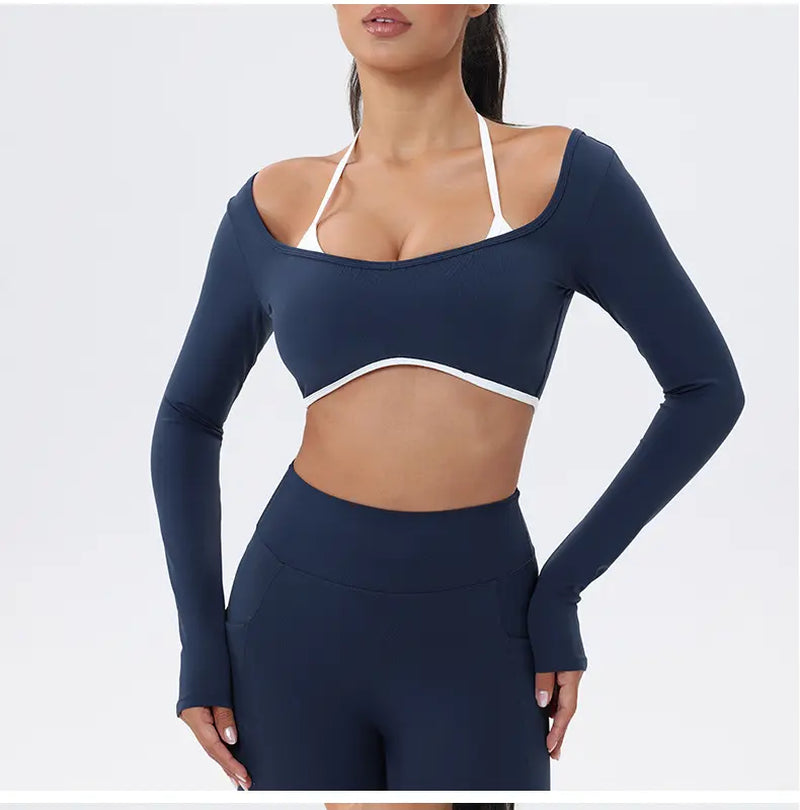 NVWA Women'S Summervibes 2-Piece Seamless Athletic Gym Set - High Waist Leggings, Long Sleeve Crop Top, Halter Bra, Gym Fits, Matching Sets, 2 Piece Sets, Workout Sets for Women, Matching Sets for Women Outdoor Fun,Summerwins