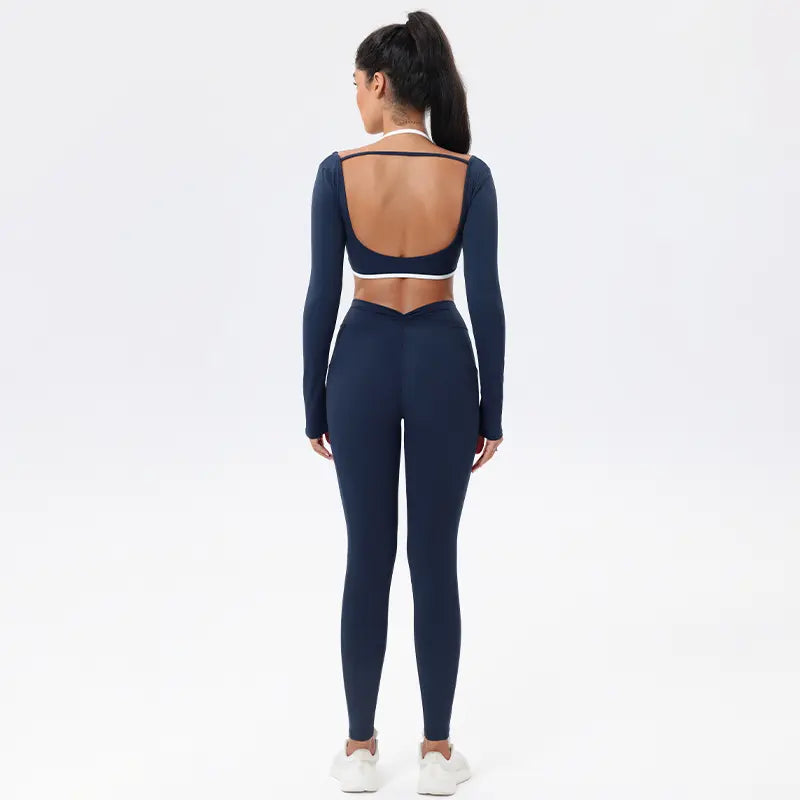 NVWA Women'S Summervibes 2-Piece Seamless Athletic Gym Set - High Waist Leggings, Long Sleeve Crop Top, Halter Bra, Gym Fits, Matching Sets, 2 Piece Sets, Workout Sets for Women, Matching Sets for Women Outdoor Fun,Summerwins