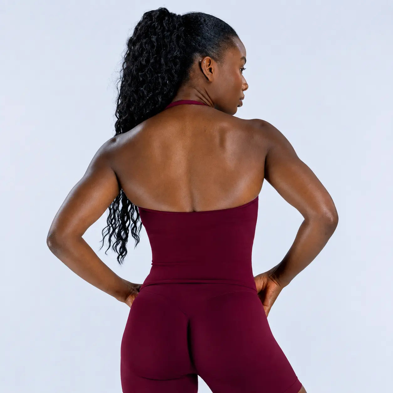 (With Logo) DF Impact Women'S 2-Piece Dry Fit Fitness Clothes Set - Elastic Breathable Fitted Sportswear, Halter Longline Padded Top with Built-In Bra, High Stretch Shorts for Gym Training, Two Piece Set, Workout Sets for Women