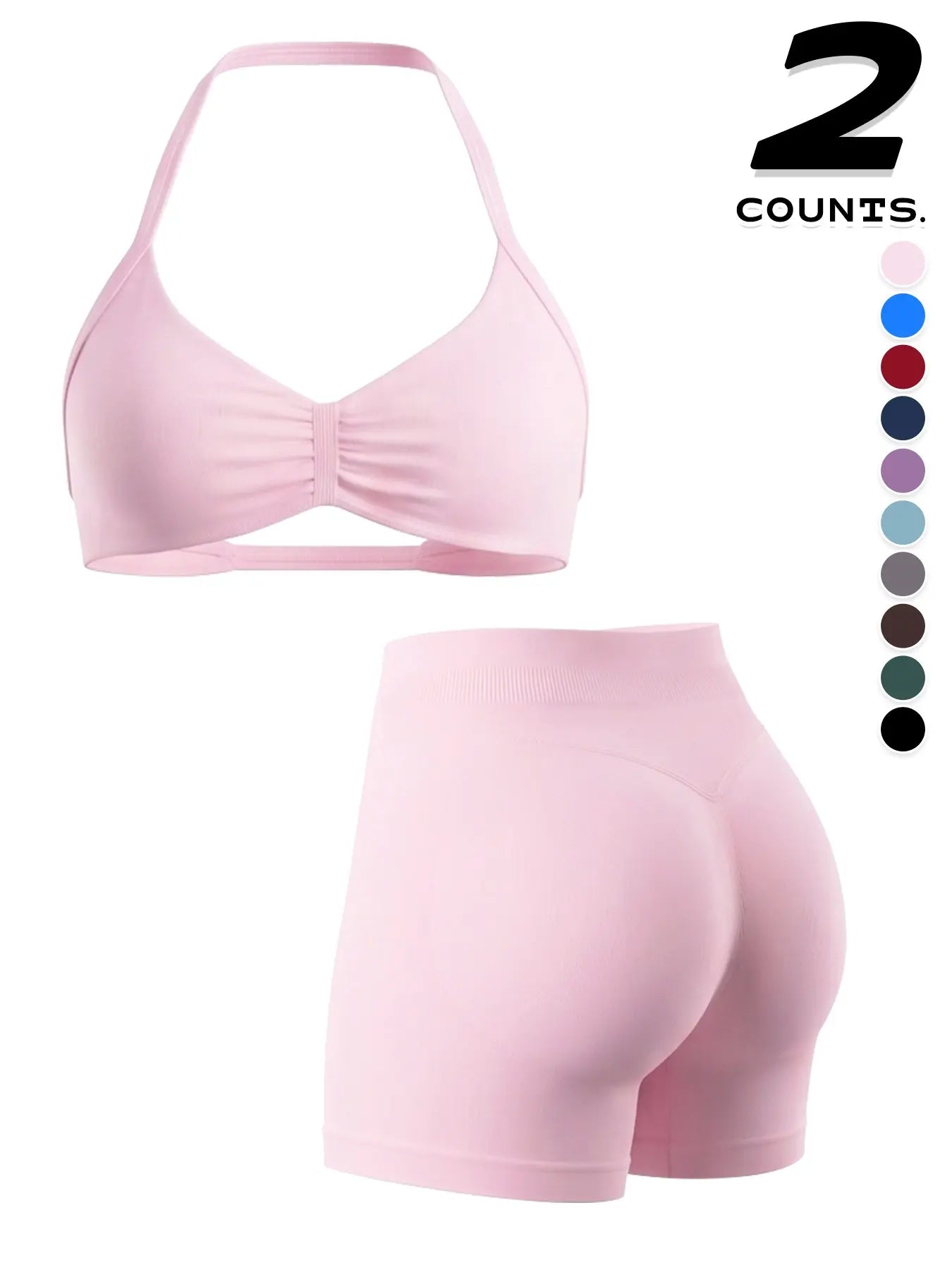Women'S Sporty 6-Piece Set, Seamless Yoga Outfits, Seamless Comfortable Backless Padded Sports Bra & High-Elastic Yoga Shorts, All-Seasons Activewear