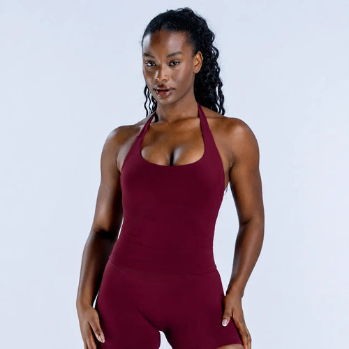 (With Logo) DF Impact Women'S 2-Piece Dry Fit Fitness Clothes Set - Elastic Breathable Fitted Sportswear, Halter Longline Padded Top with Built-In Bra, High Stretch Shorts for Gym Training, Two Piece Set, Workout Sets for Women